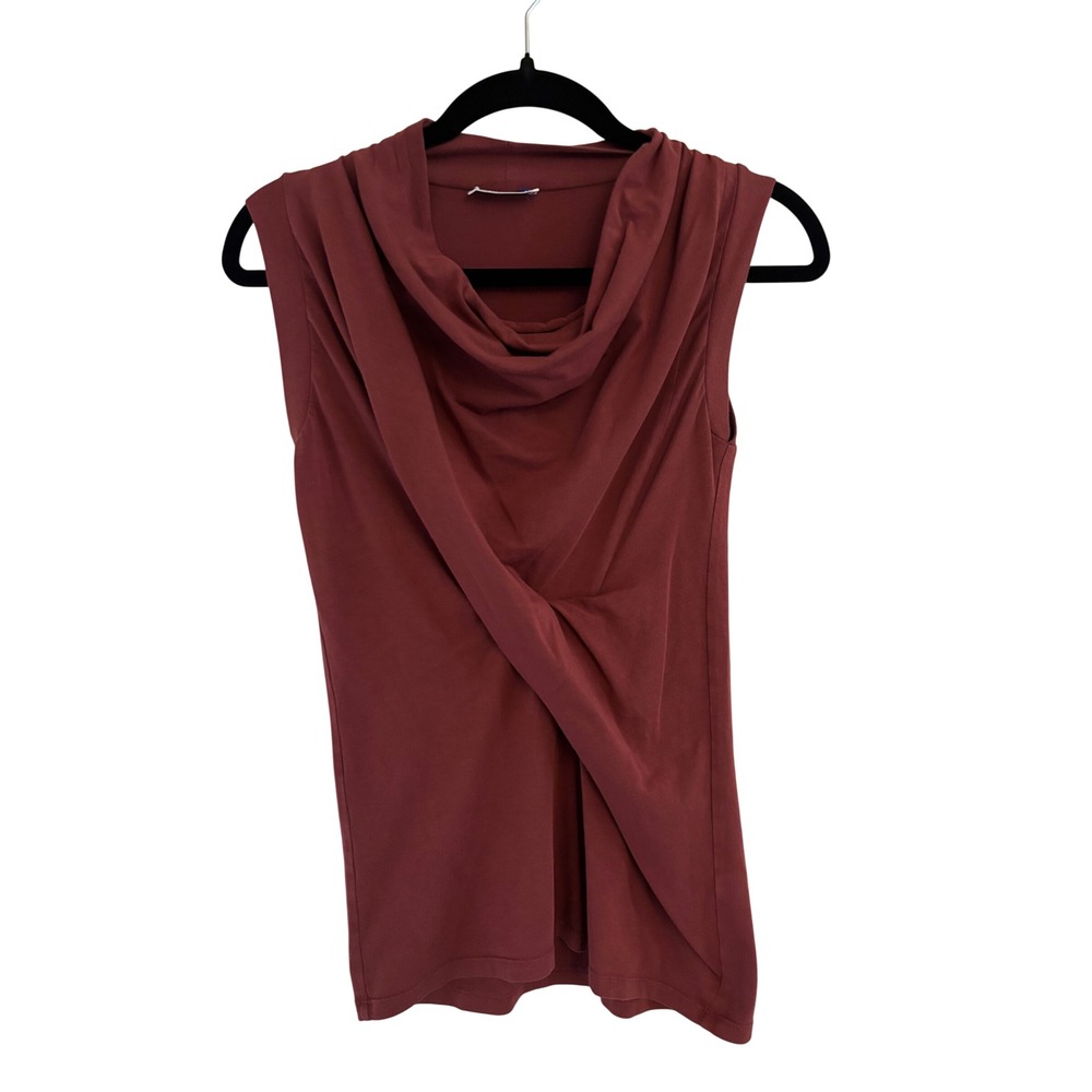 Brunello Cucinelli Burgundy Draped Cowl Neck Wrap Sleeveless Top Size XSmall